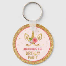 Magical Gold Glitter Unicorn Face Birthday Party Sleutelhanger
