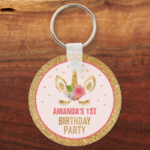 Magical Gold Glitter Unicorn Face Birthday Party Sleutelhanger (Voorkant)