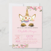 Magical Gold Glitter Unicorn Floral Baby shower Kaart (Voorkant)