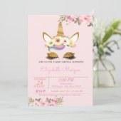 Magical Gold Glitter Unicorn Floral Baby shower Kaart (Staand voorkant)