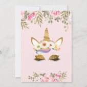 Magical Gold Glitter Unicorn Floral Baby shower Kaart (Achterkant)