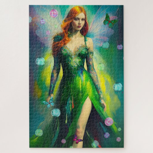 Magical Green Irish Woodland Fairy en Butterflies Legpuzzel (Verticaal)