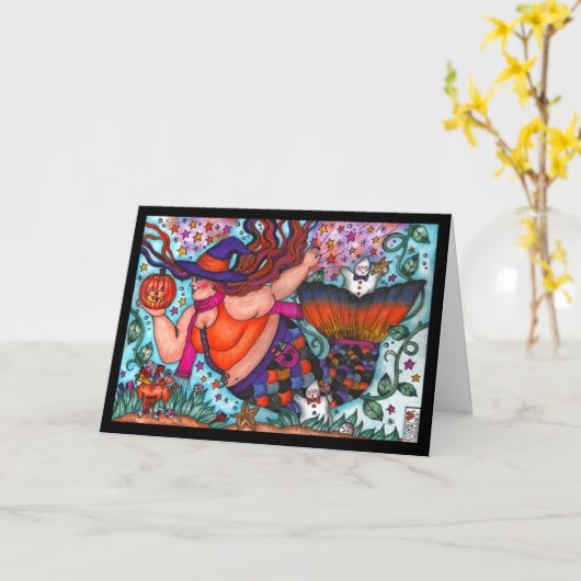 Magical Halloween Mermaid Folded Kaart (Gele Bloem)