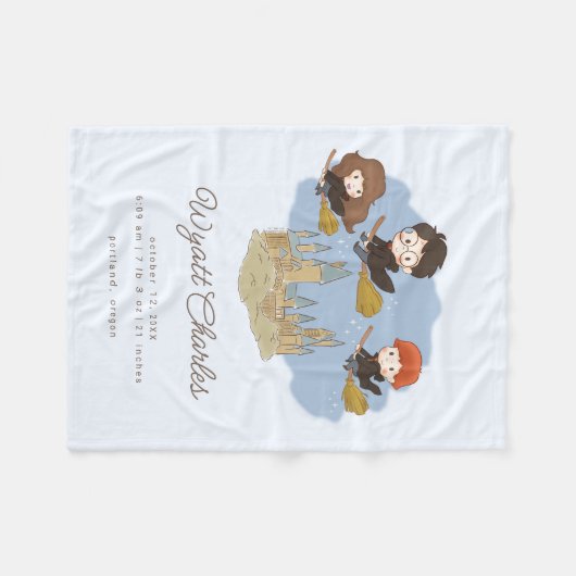 Magical Harry Potter & Hogwarts Baby Birth Stats Fleece Deken (Voorkant (Horizontaal))