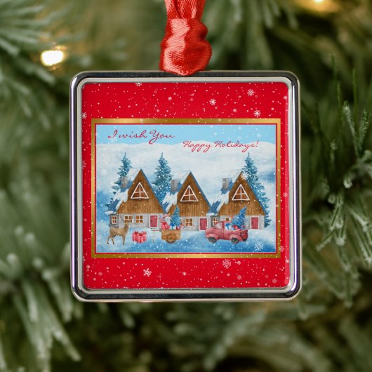 Magical Holiday Winter Landscape Customize Metalen Ornament (Boom)