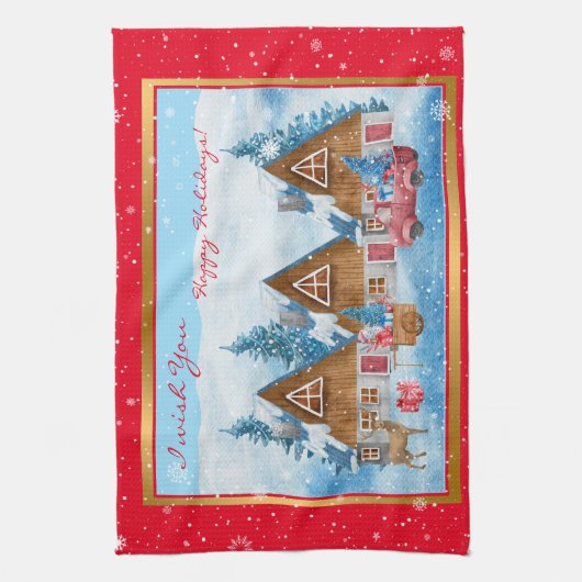 Magical Holiday Winter Landscape Customize Theedoek (Verticaal)
