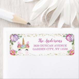 Magical KerstFloral Unicorn Return Address Etiket