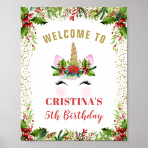 Magical KerstHolly Berries Unicorn Welkom Poster