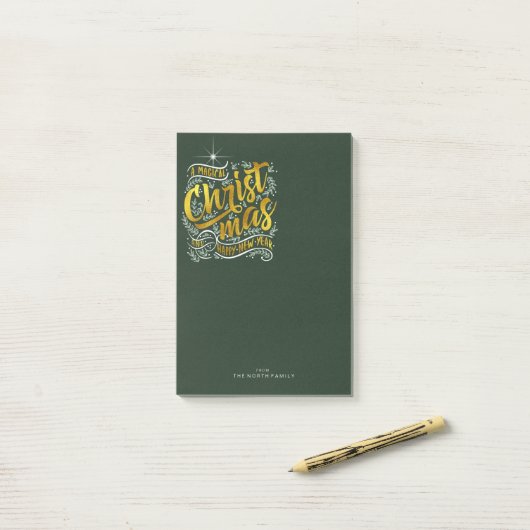 Magical Kersttypografie Gold ID441 Post-it® Notes (Op bureau)