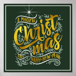 Magical Kersttypografie Gold ID441 Poster