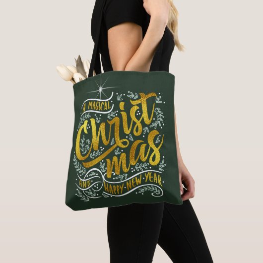 Magical Kersttypografie Gold ID441 Tote Bag (Dichtbij)