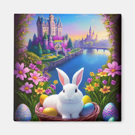 Magical landscape with rabbit and magical castles magneet