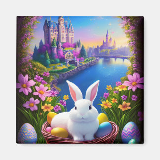 Magical landscape with rabbit and magical castles  magneet