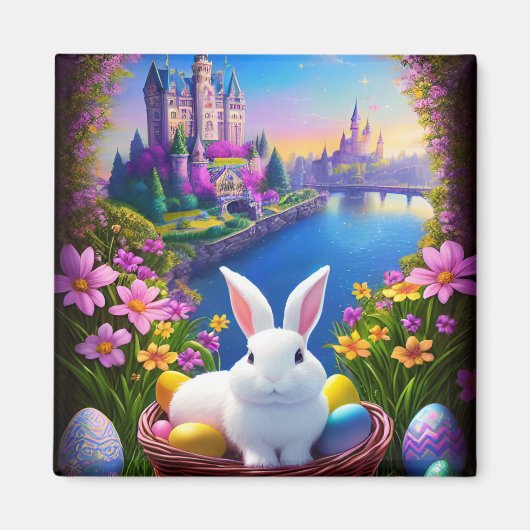 Magical landscape with rabbit and magical castles magneet (Voorkant)