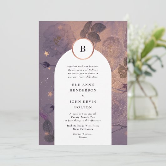 Magical Light Boho Floral Arch Herfst Gold Wedding Kaart (Staand voorkant)