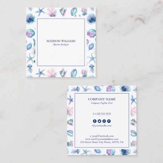 Magical marine creatures pattern marine biologist vierkante visitekaartje (Voorkant / Achterkant)