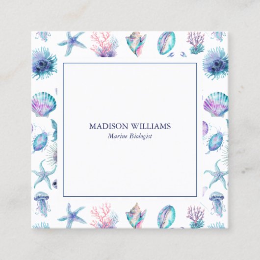 Magical marine creatures pattern marine biologist  vierkante visitekaartje (Voorkant)
