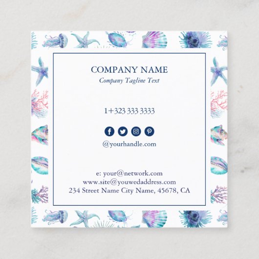 Magical marine creatures pattern marine biologist  vierkante visitekaartje (Achterkant)