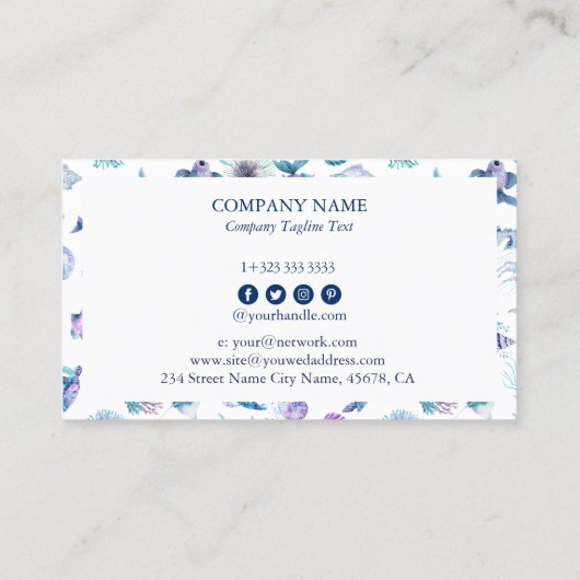 Magical marine creatures pattern marine biologist  visitekaartje (Achterkant)