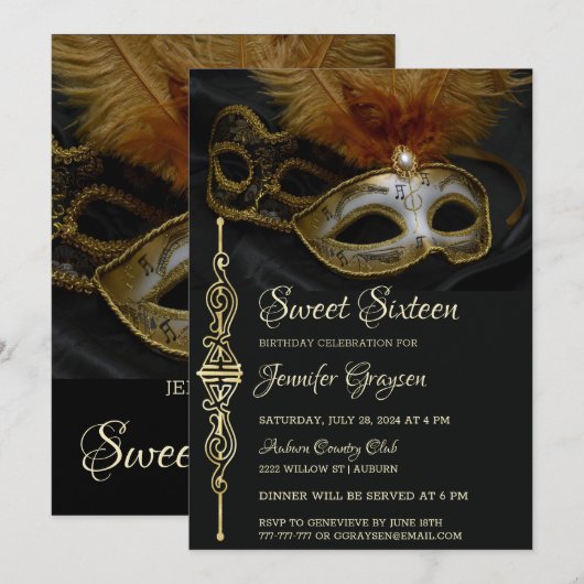 Magical Masquerade Ball Birthday Invitation Kaart (Voorkant / Achterkant)