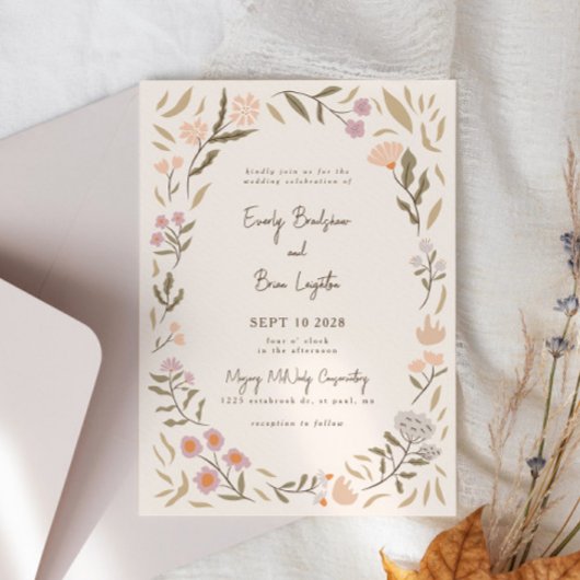 Magical Meadow Pastel Flowers Huwelijksuitnodiging Kaart