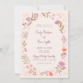 Magical Meadow Roze Bloemen Huwelijksuitnodiging Kaart (Voorkant)