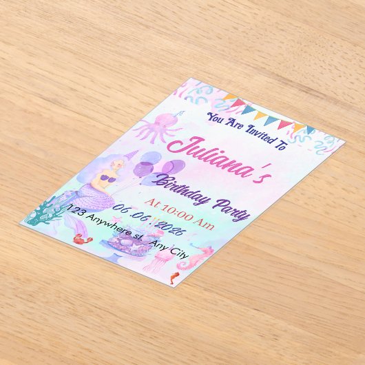 Magical  Mermaid Birthday Invitation Acryl Uitnodigingen (Laagn)