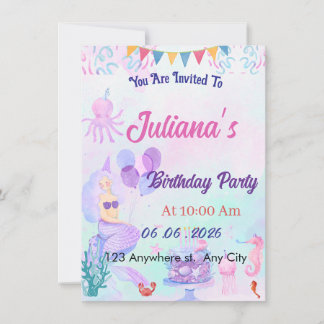 Magical Mermaid Birthday Invitation Card Kaart