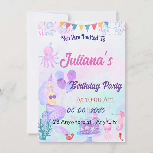 Magical  Mermaid Birthday Invitation Card Kaart (Voorkant)