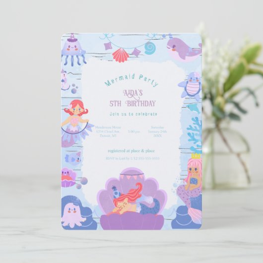 Magical Mermaid Birthday Invitation Kaart (Staand voorkant)