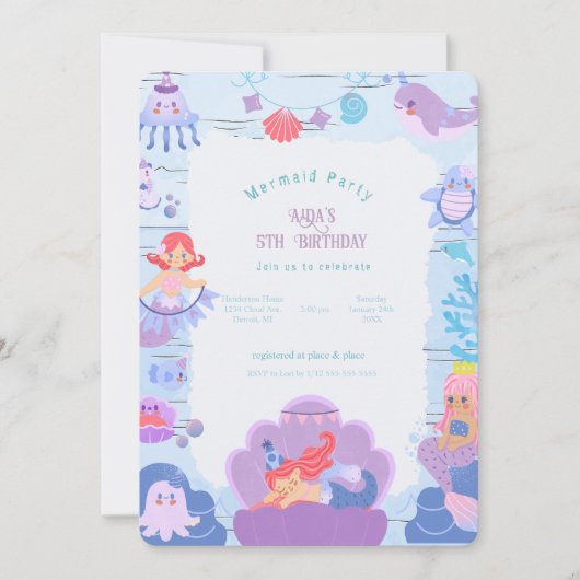 Magical Mermaid Birthday Invitation Kaart (Voorkant)