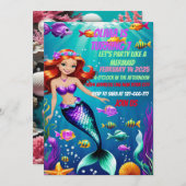 Magical Mermaid Birthday Invitation Kaart (Voorkant / Achterkant)