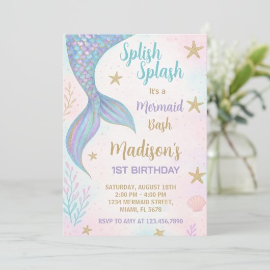 Magical Mermaid Birthday Invitation Kaart (Staand voorkant)