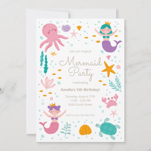 Magical Mermaid Birthday Invitation Kaart (Voorkant)