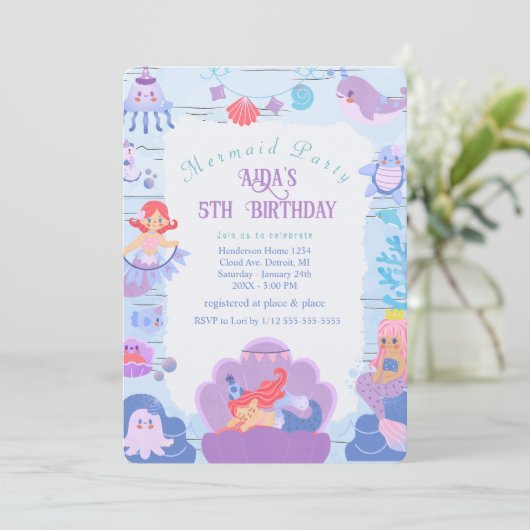 Magical Mermaid Birthday Invitation Kaart (Staand voorkant)