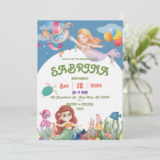 Magical Mermaid Birthday Invitation Kaart (Staand voorkant)