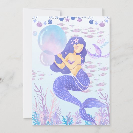 Magical Mermaid Birthday Invitation Kaart (Achterkant)