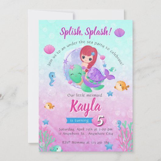 Magical Mermaid Birthday Invitation Kaart (Voorkant)