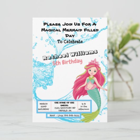 Magical Mermaid Birthday Invitation Kaart (Staand voorkant)