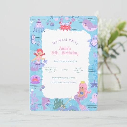 Magical Mermaid Birthday Invitation Kaart (Staand voorkant)