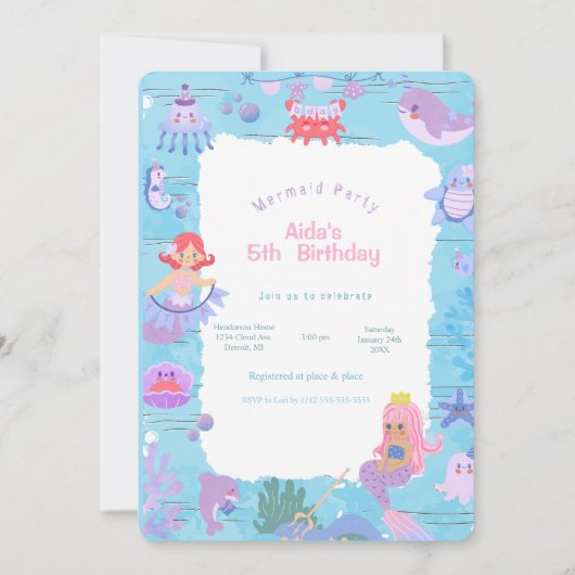 Magical Mermaid Birthday Invitation Kaart (Voorkant)