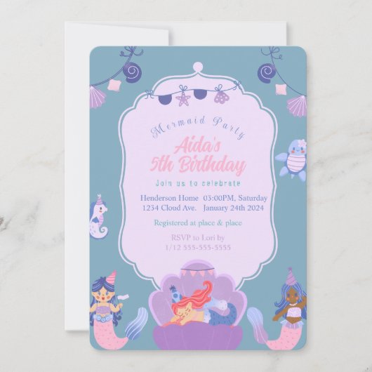 Magical Mermaid Birthday Invitation Kaart (Voorkant)