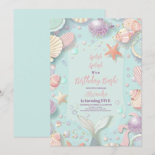 Magical Mermaid Birthday Kaart (Voorkant / Achterkant)