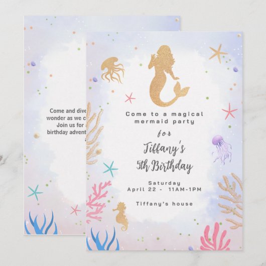 Magical Mermaid Birthday Kaart (Voorkant / Achterkant)