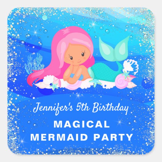 Magical Mermaid Birthday Vierkante Sticker (Voorkant)