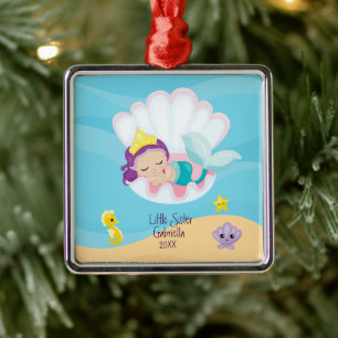 Magical Mermaid Little Sister Kerstmis Metalen Ornament