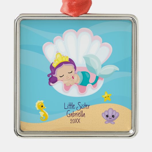 Magical Mermaid Little Sister Kerstmis Metalen Ornament (Voorkant)