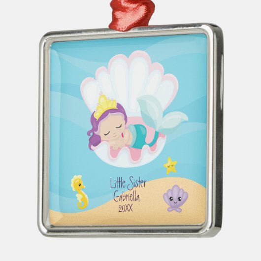 Magical Mermaid Little Sister Kerstmis Metalen Ornament (Links)