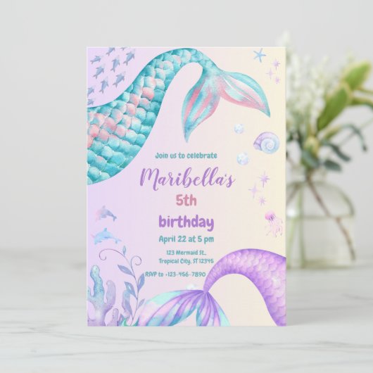 Magical Mermaid Tail Under The Sea Birthday Party Kaart (Staand voorkant)