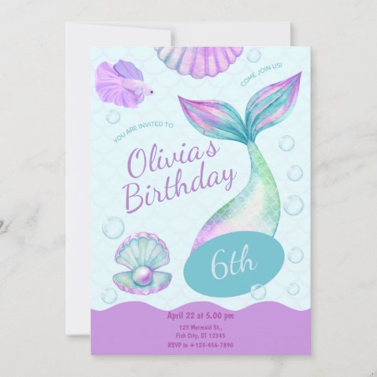 Magical Mermaid Under The Sea Birthday Party Kaart (Voorkant)